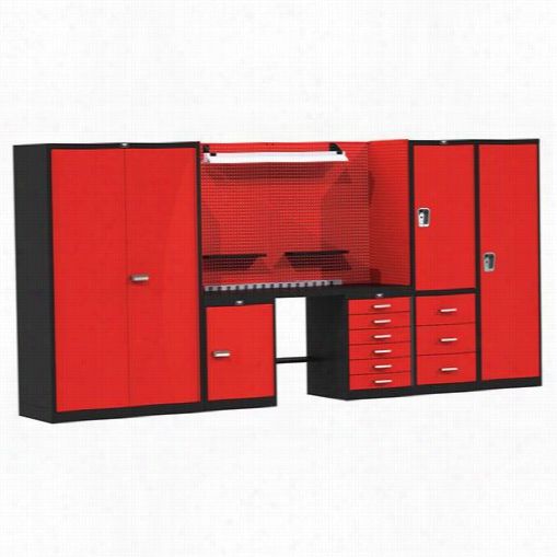 Hallowell Fksecurestor-sm-s 132""w X 24""d X 78""h For Knox Secur Storage Modular Workbench System In Dismal/red With Steel Top