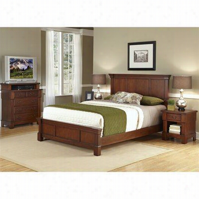 Home Styles 5520-5022 The Aspen Queen Bed, Media Chest, And Darkness Stand In Rustic Cherry