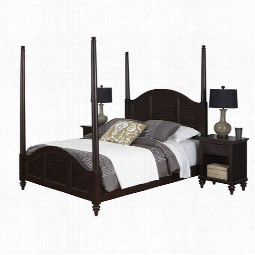 Home Styles 5542-5202 Bermudq Queen Poster Bed And Two Night Stands In  Espresso