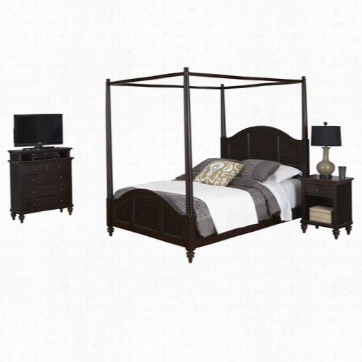 Home Styles 5542-6104 Bermuda Sovereign Cnaopy Bed, Night Stad, And Media Chest In Espresso