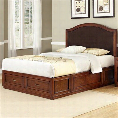 Home Styles 5545-600c Duet Platform King Bed Camelback With Brown Microfiber Inset In Rustic Cherry