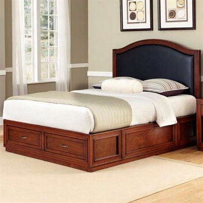Home Styles 5545-600d Duet Platform K Ing Bed Camelback Wth Oyster Microfiber Inset In Rustic Cherry
