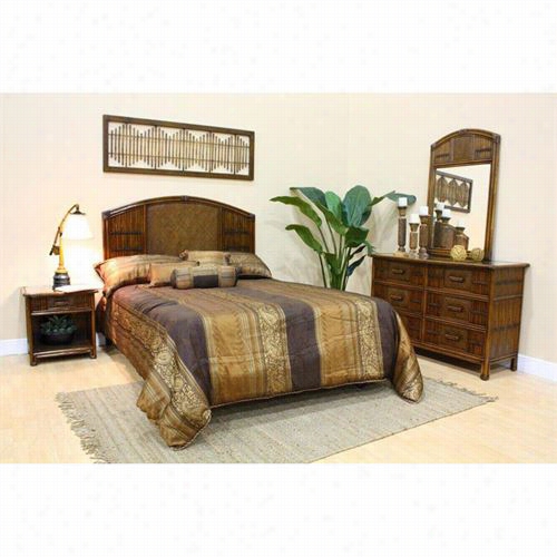 Hospitality Rattan 4-pc-set-710-b-k-atq Polynesian 4 Piece King Bedroom Set In Antique