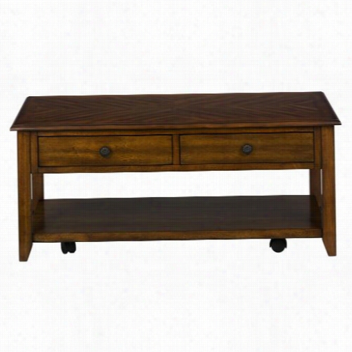 Jofran 1031-1 2 Pull-thru Drawers Medium Brown Castered C Ocktail Table