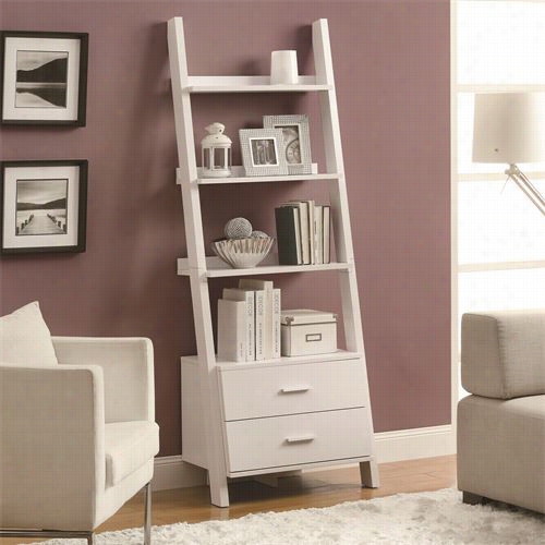 Monarch Specialties I2562 69" ;&quo T;h Ladder Bookcase In Wh Ite Wth 2 Storage Drawers