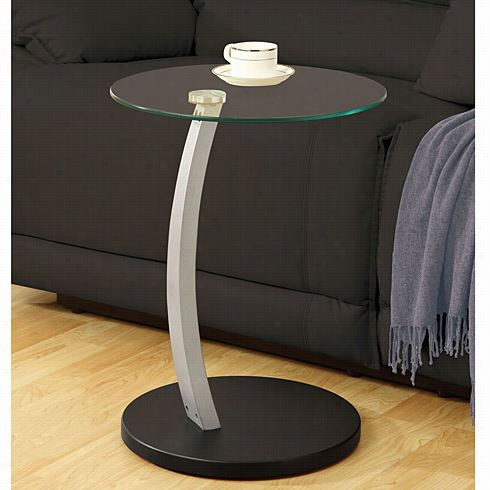 Monarch Specialties I3009 Bentwood Accent Table With Tempered Glass In Black/silver