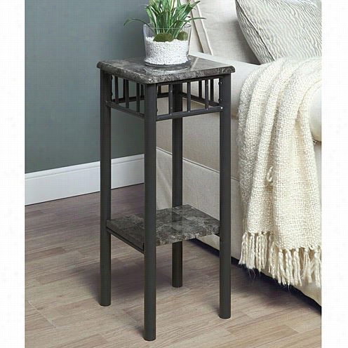 Monarch Specialties I3064 Metal Plant Stand In Grey Marble/charcoal