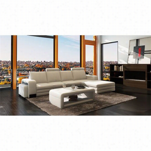 Vig Furniture Vgev3131 Divani Casa Modern Bonded Leather Sectional Sofa And Ottoman In White With Coffee Taboe