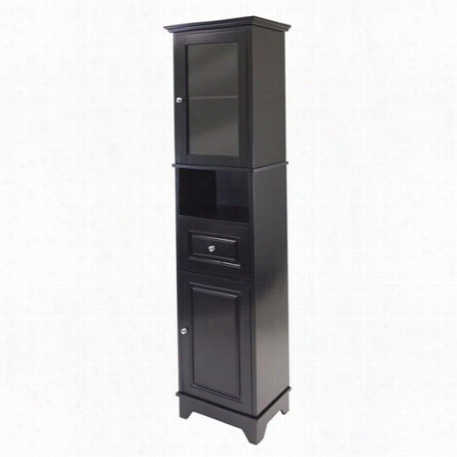 Winsome 20871 Alps Tall Cabinet With Gl Ass Door And Drawer In Black