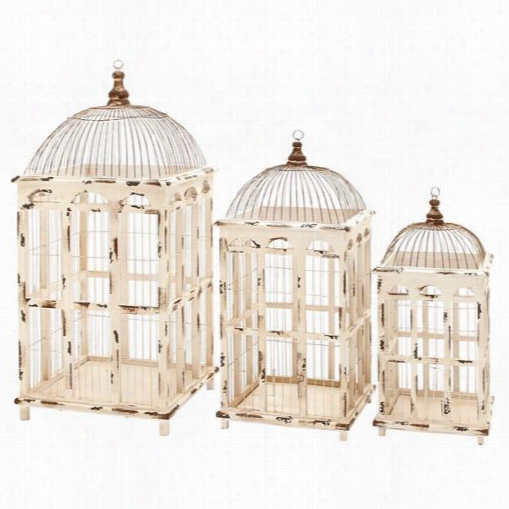 Woodland Imports 55148 Merry W Hite Metal Bidr Cage - Set Of 3