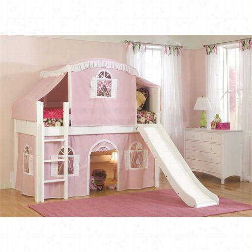 Bolto N Furniture 9811500lt4pw Cot Twin Low Loft Bed In White With Minnow/whte Top Tentb Ottom Curtain An Dslide
