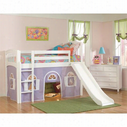 B0lton Furniture 9841500lt2lw Windsor Twin Low Loft Bed Iin White Through  Lilac/whit Bottomcurtain And Slide