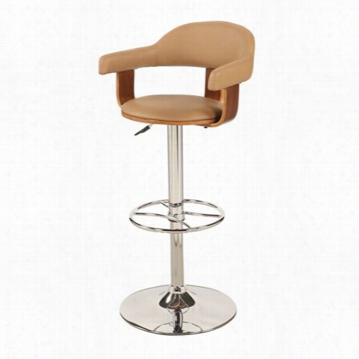 Chintaly Imports 1386-as-tpe Upholstered Back Pneumatic Gas Lifting Swivel Stool In Chrome / Walnut With Khaki Pu Upholstery