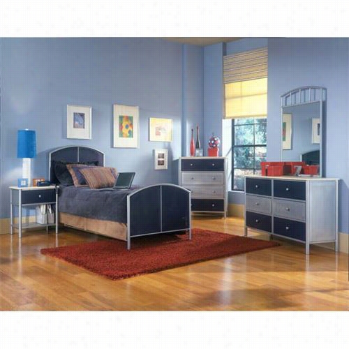 Hilllsdale Furniture 1177bfrset4 Universal 4 Piece Mesh Full Bedroom Suite In Silver With Navy