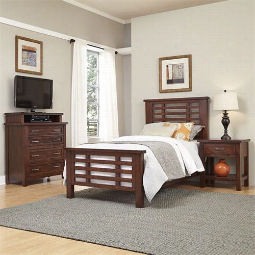 Homs Styles 5410-4022 Cabin Creek Twin Bed, Night Stand And Media Chest In Distressed Chestnut