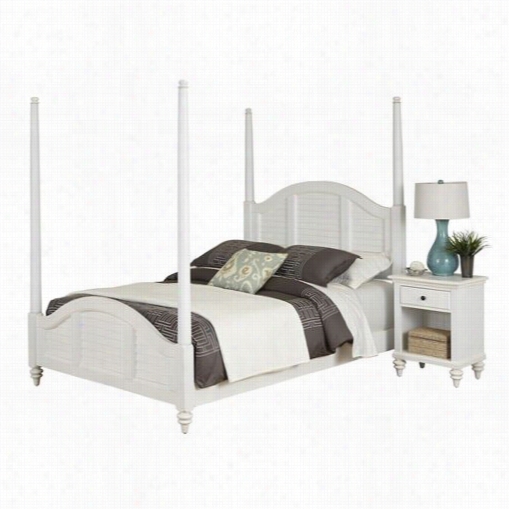 Home Styles 5543-5201 Bermuda Queen Poster Bed And Night Stand In Brushed White