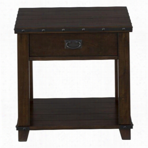 Jofran 561-3 Plank Top End Table Ith  Drawer, Shelf And Nail Head Treatment In Cassidy Brown