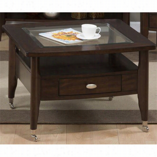 Jofran 827-2 Montego Merlot Square Cocktail Table With Chrome Casters