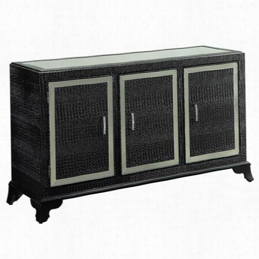 Powell Furniturr 14a2019ccb Glamour Console Cabinet In Glos Black Ctocodile Withh Rhinestone Handles