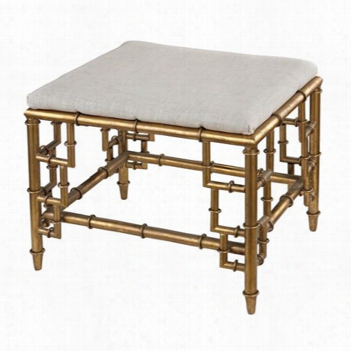 Sterling Industries 114-60 Stool W1t H  Bamboo Frame In Gold Leaf And Linen Seat