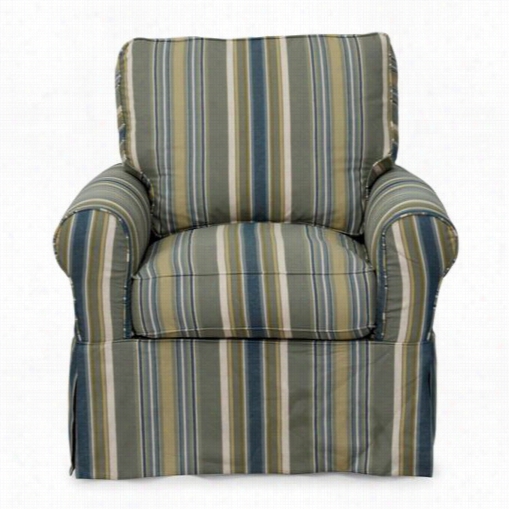 Sunset Trading  Su-114993-420045 Horizon Swivel Chair With Nantucket Stripe Slip Cover Set
