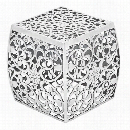 Woodland Imports 30898 Metal Stool With Cube Shaped And Intricate Design