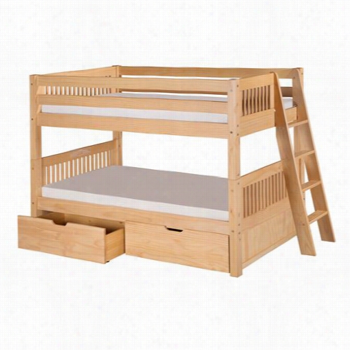 Camaflxi C101l-dr Twin Low Bunk Bed With Lateral Angle Ladder, Drawers And Mission Headboard In Natural