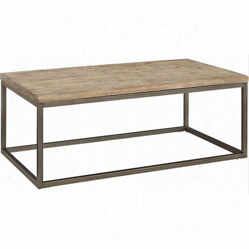 Casana 836-055-acg-055 Alaan Rectangle Coffee Table In Natural Steel With Acaccia Wooc Top