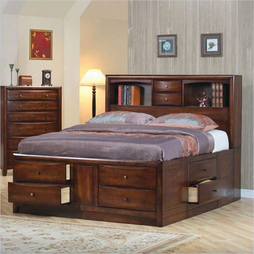 Coaster Furnit Ure 200609kw Hillary Contemproary California Ki Ng Bookcase Bed In Walnut