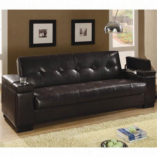 Coaster Fhrniture 300143 Faux Leather Convertible  Soa Sleeper In Dark Brown