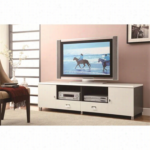 Coaster Movables 700910 Tv Console In Whi Te With Chrome Hardware