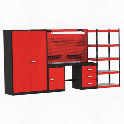 Hallowell Fkmixedstor-sm-s 132""w X 24""d X 78""h Fort Knox Mixed Storage Modular Workbench System In Black/red With Steel Top