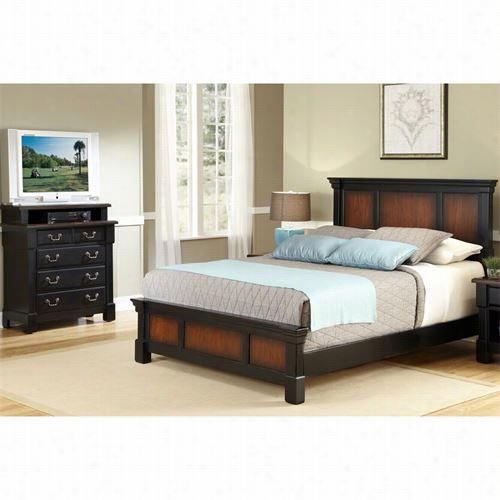 Home Styles 5521-5021 Hte Aspen Queen  Bed And Media Chest In Russtic Cherry And Negro