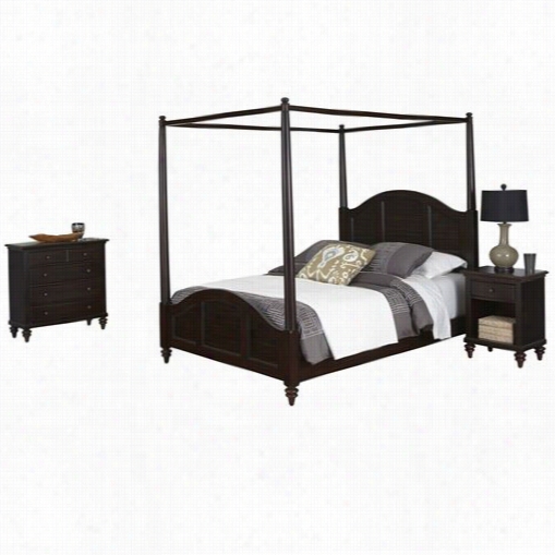 Home Styles 5542-5103 Bermuda Queen Canopy Bed, Night Stand, And Chest Espresso