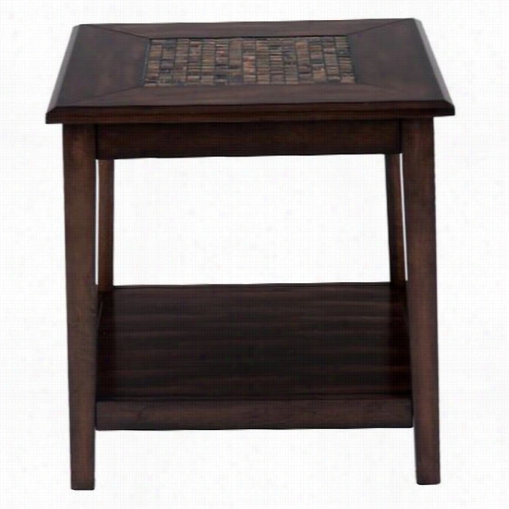 Jofran 698-3 End Table With Inlaid Tile Inla Yand Shelf In Baroque Brown