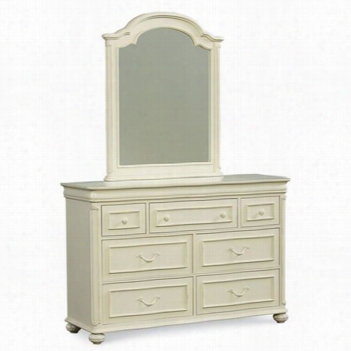 Legacy Classic Furniture 3850-1100-3850-0200 Charlotte Arched Mirror And Dresser In Antique White With Light Distressing