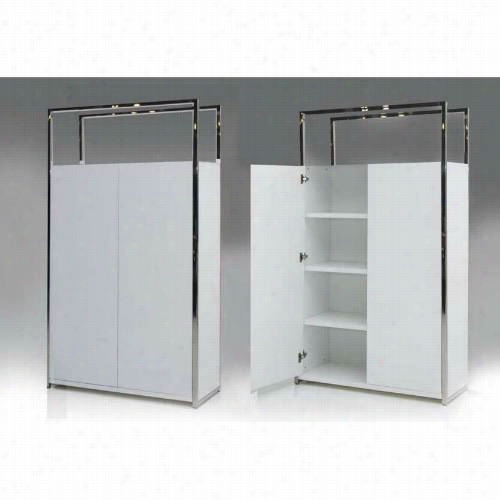Mobital M-d-l-span-offfice-40in.shelf-wh Span 40"" Office Shelf With Door Span In High Gloss White Ahd Brhshed Spotless Steel