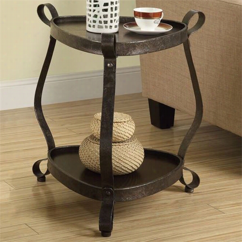 Monarch Specialties I3319 21"&quoot;w Bronze Metal / Brown Veneer Tpo Accent Table