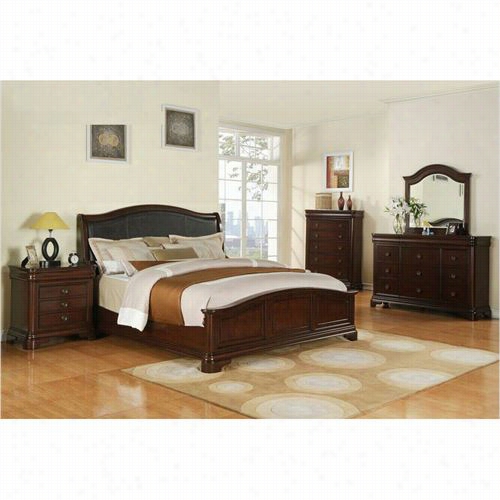 Sunset Trading Ss-cm800-set Cameron Queen Padded Headboard Bedroom Set In Rich Cherry