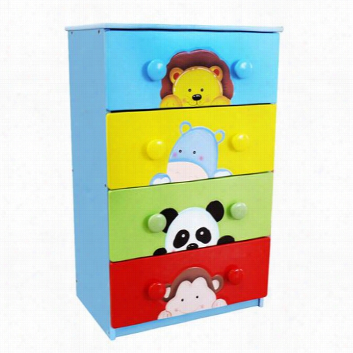 Teamson Td-0102a Sunny Safari 4 Drawer Cabinet With 8 Hand Les