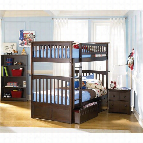 Atlantic Furniture Ab5511 Columbbia Twin Over Twin Bunkbed With 2 Fflat Panel Bed Drawers