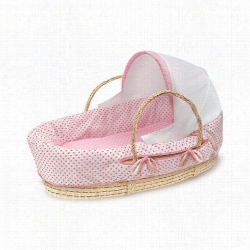 Badger Baskets 97001 Naturl Moses Basket With Fabric Canopya Nd Pink Polka Dot Beddign