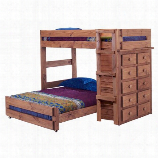 Chelsea Hlme Furniture 3115030 Twin Over Full Loft Bed With 10 Drawwer Chest In Mahogany Staain