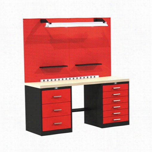 Hallowell Fkbasic-sm-m 60""w X 24""d X 78& Quot;"h Fort Knox Basic Modular Workbech System In Black/red With Wood T Op