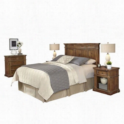 Home Styles 5000-5020 Americana Vintage Queen/full Headboard, Two Night Stands And Chest In Distresser Natural Acacia