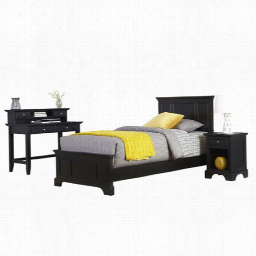 Home Styles 5531-4023 Bedford Twin Bed, Night Stand And Student Desk With Hutch In Black
