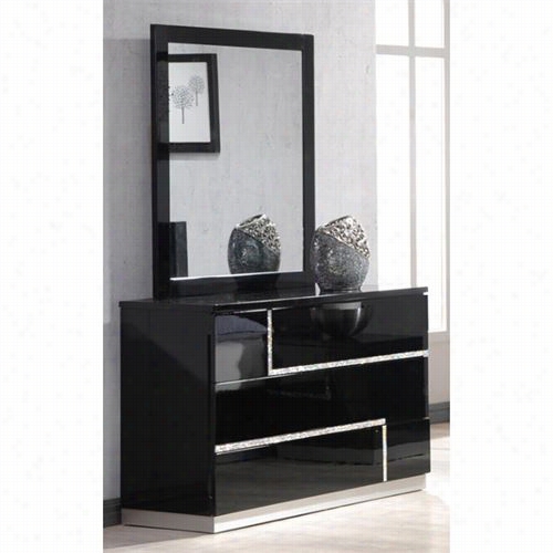 J&m Furniture 17685-dm Lucca Dresser And Mirror In Black Lacquer