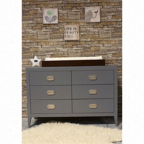 Newprt  Cottages Npc3255-pg-co-knb08 Devon 6 Drawer Dresser In Pewter Grey With Chocolate Stain Changing Tray