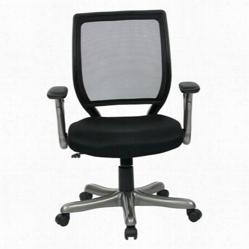 Office Star Emh5102jg5-3 Woven Mesh Back And Leather Or Mesh Seat Chair In Titanium And Black