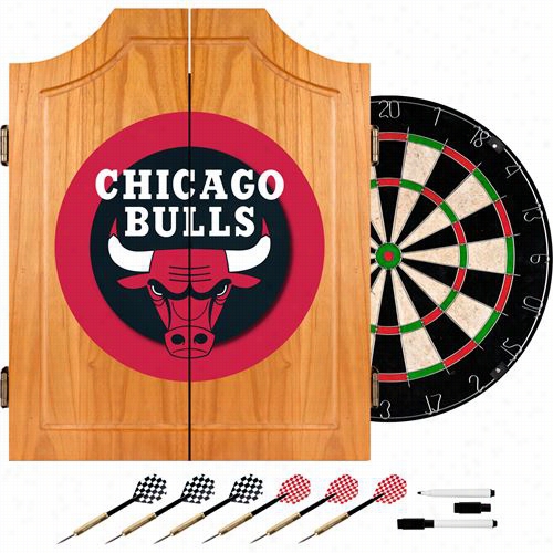 Trademark Home Nba7000-cb Chicago Bulls Nba Wood Dart Cabinet Set